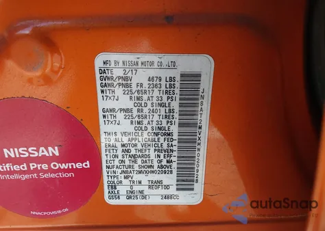 2017 Nissan Rogue Sv z USA, uszkodzony, nr VIN JN8AT2MVXHW020928